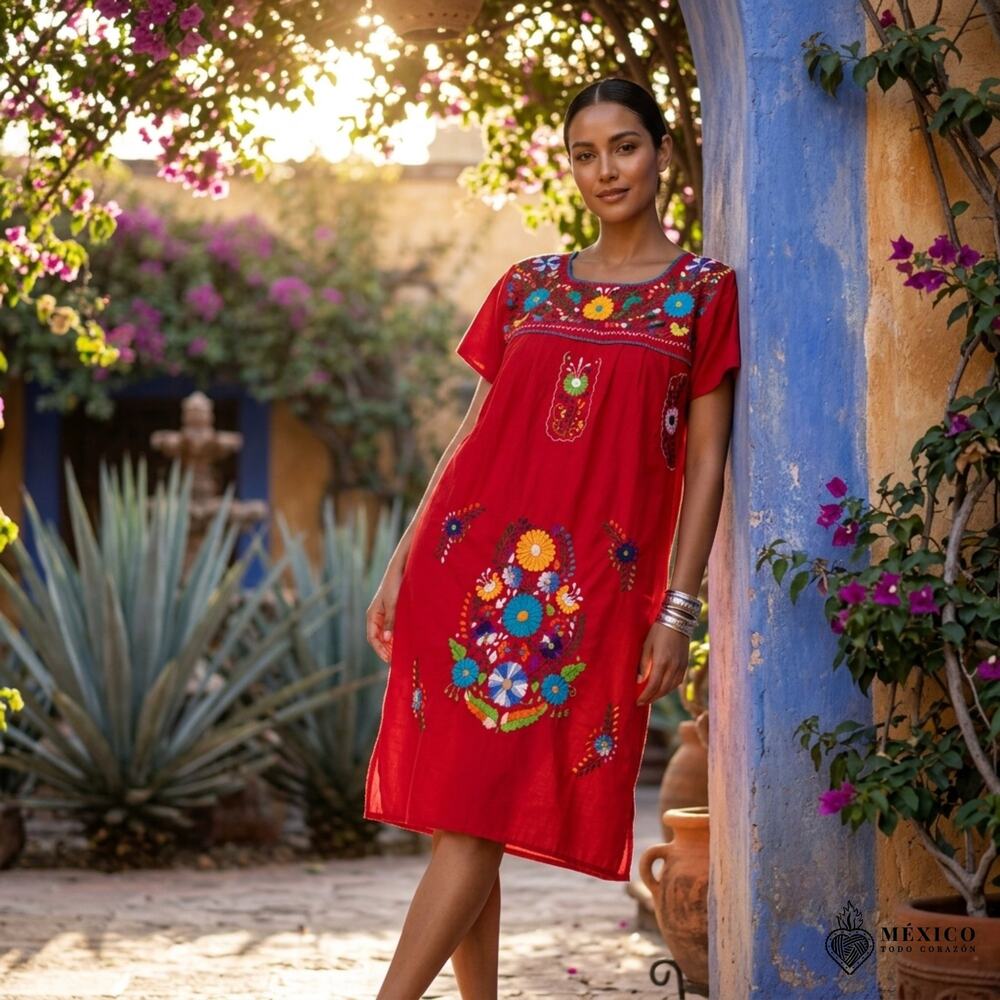 Mexican hand embroidered   Puebla dress  ONE SIZE  see measurements